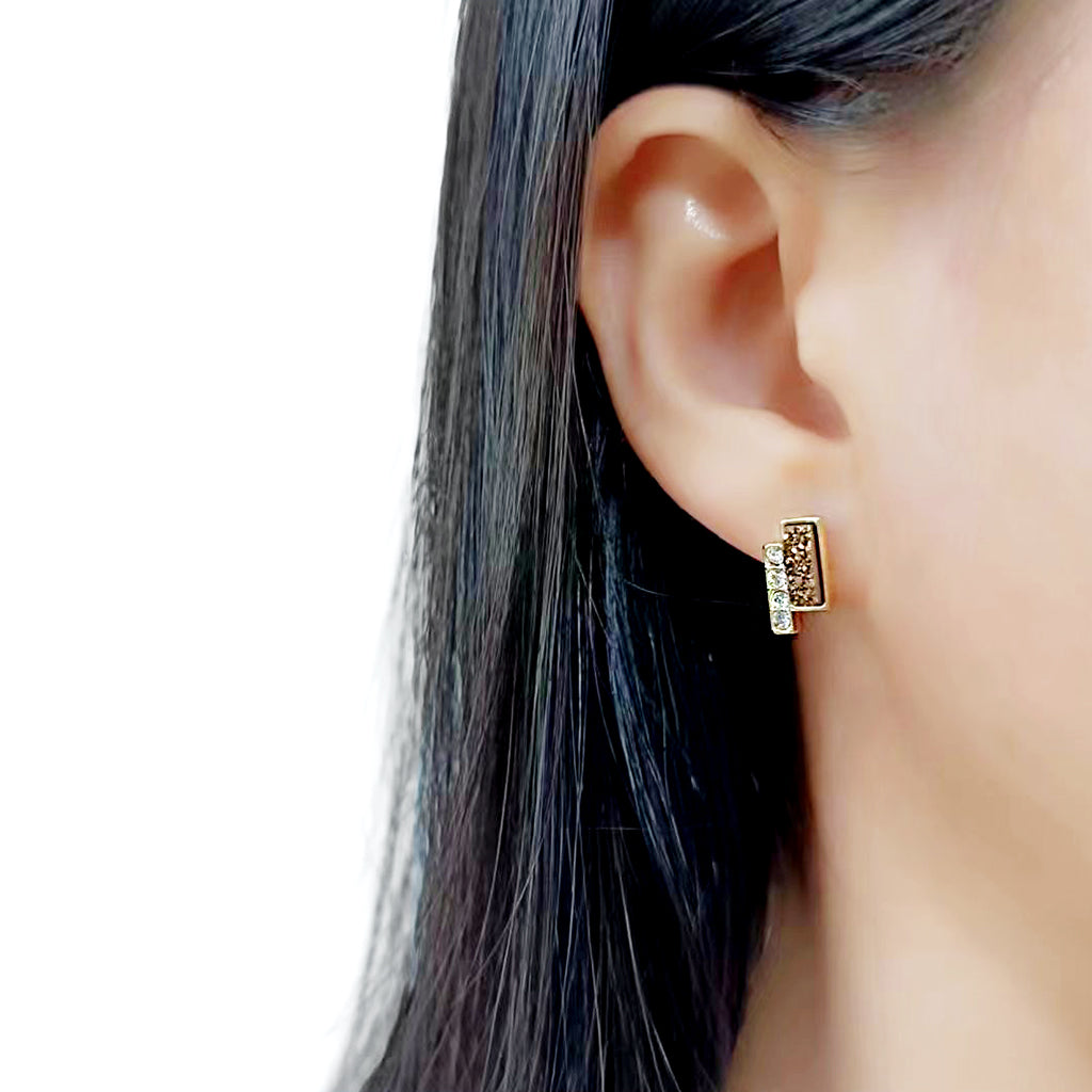 3W1729E - Flash Gold+E-coating Brass Earring with Druzy in Multi Color-2