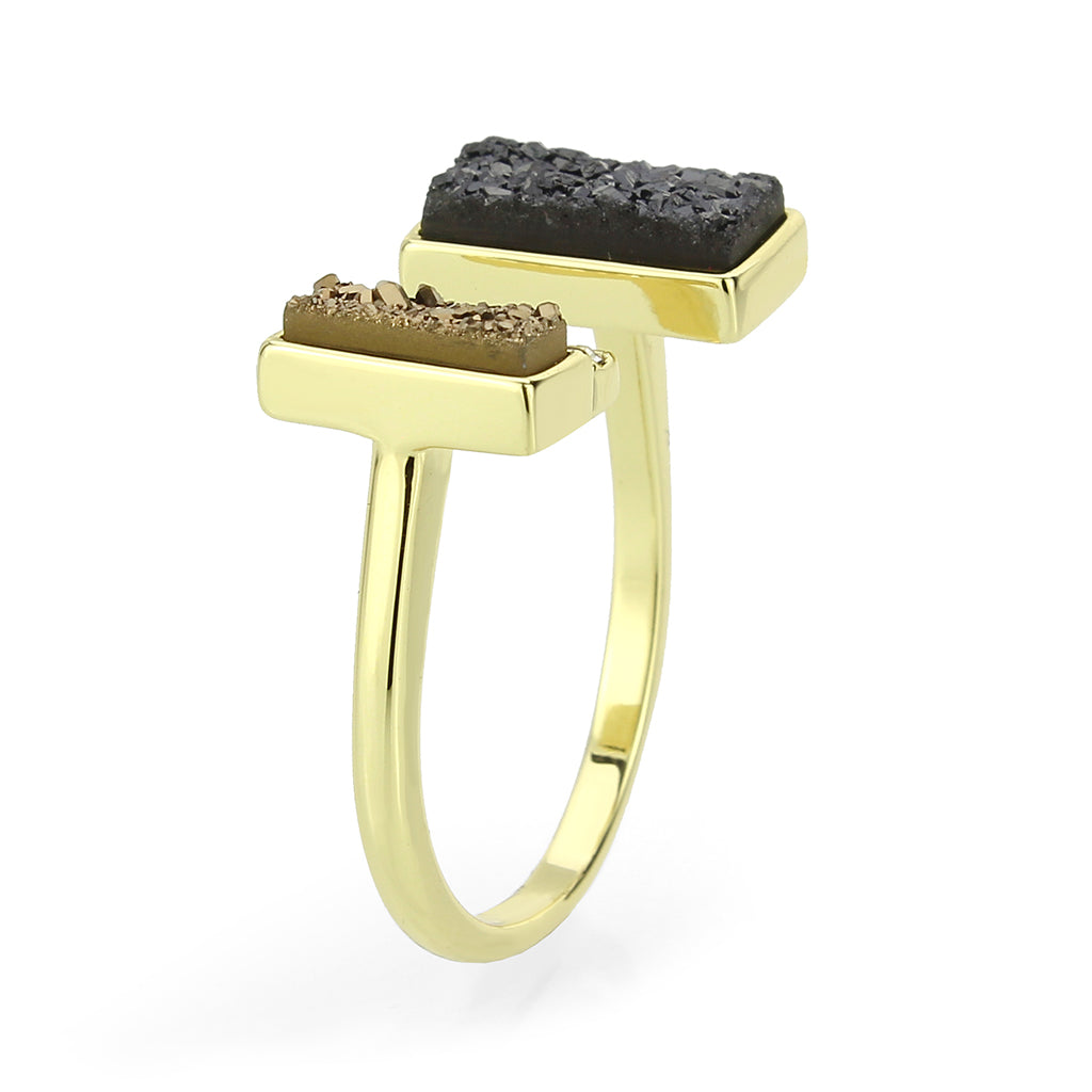 3W1729 - Flash Gold+E-coating Brass Ring with Druzy in MultiColor-4