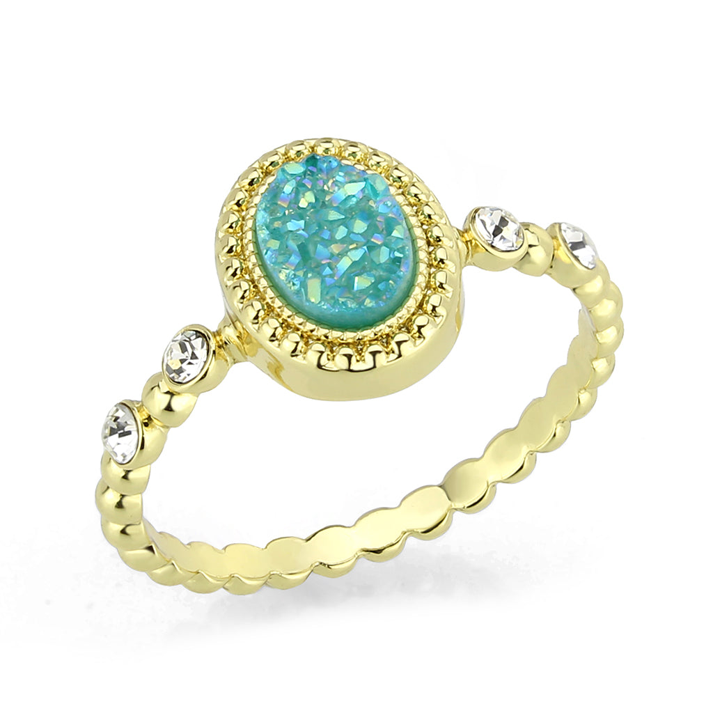 3W1731 - Flash Gold+E-coating Brass Ring with Druzy in SeaBlue-0