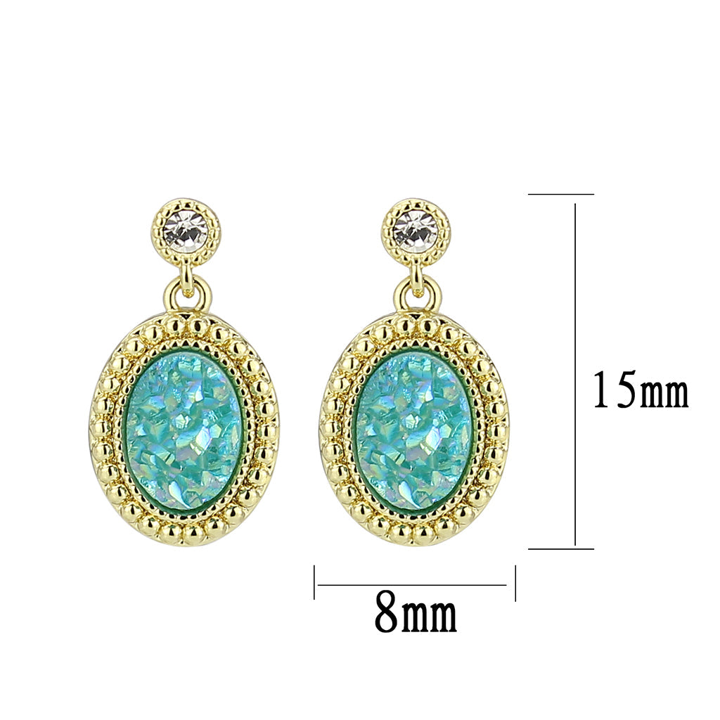 3W1731E - Flash Gold+E-coating Brass Earring with Druzy in Sea Blue-1