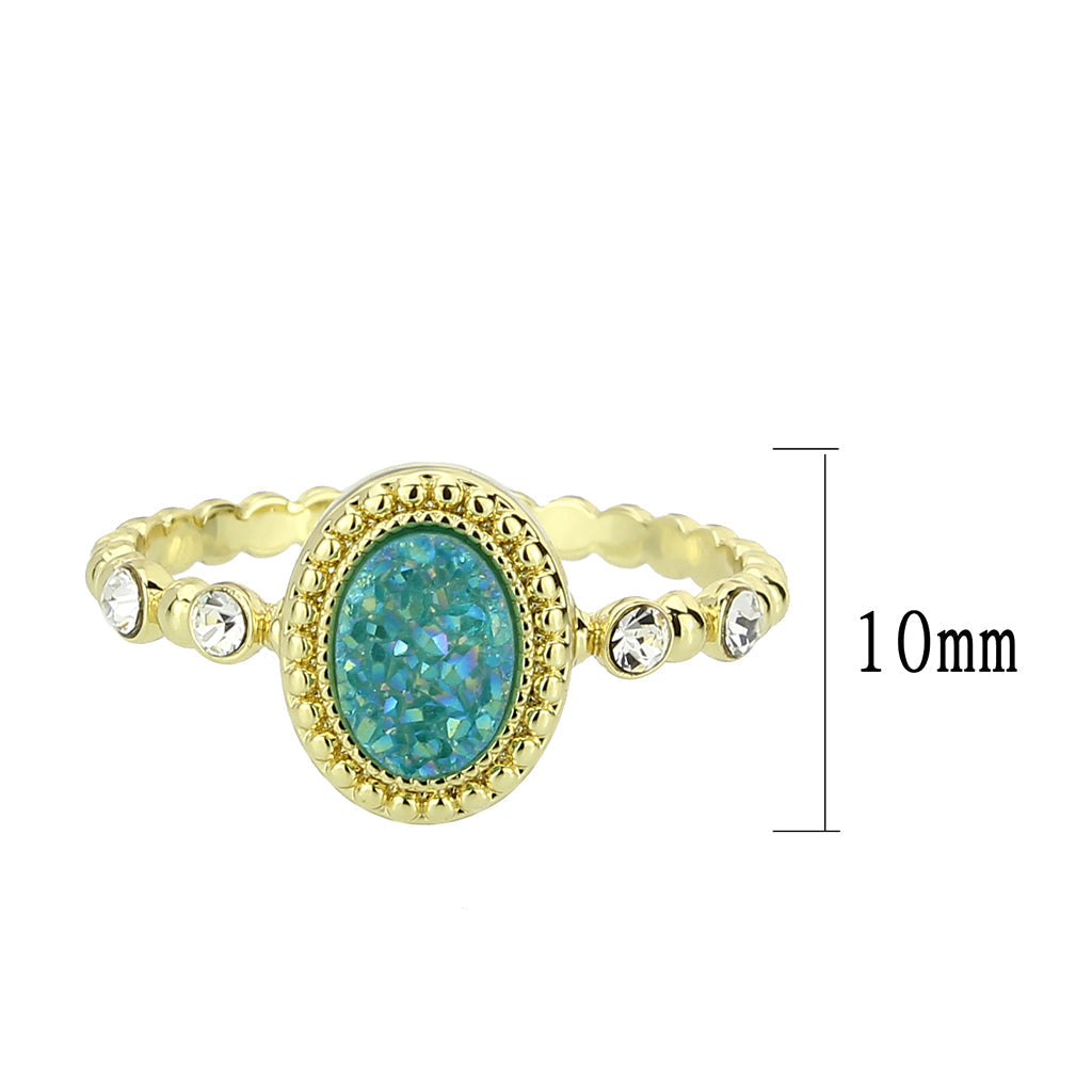 3W1731 - Flash Gold+E-coating Brass Ring with Druzy in SeaBlue-1