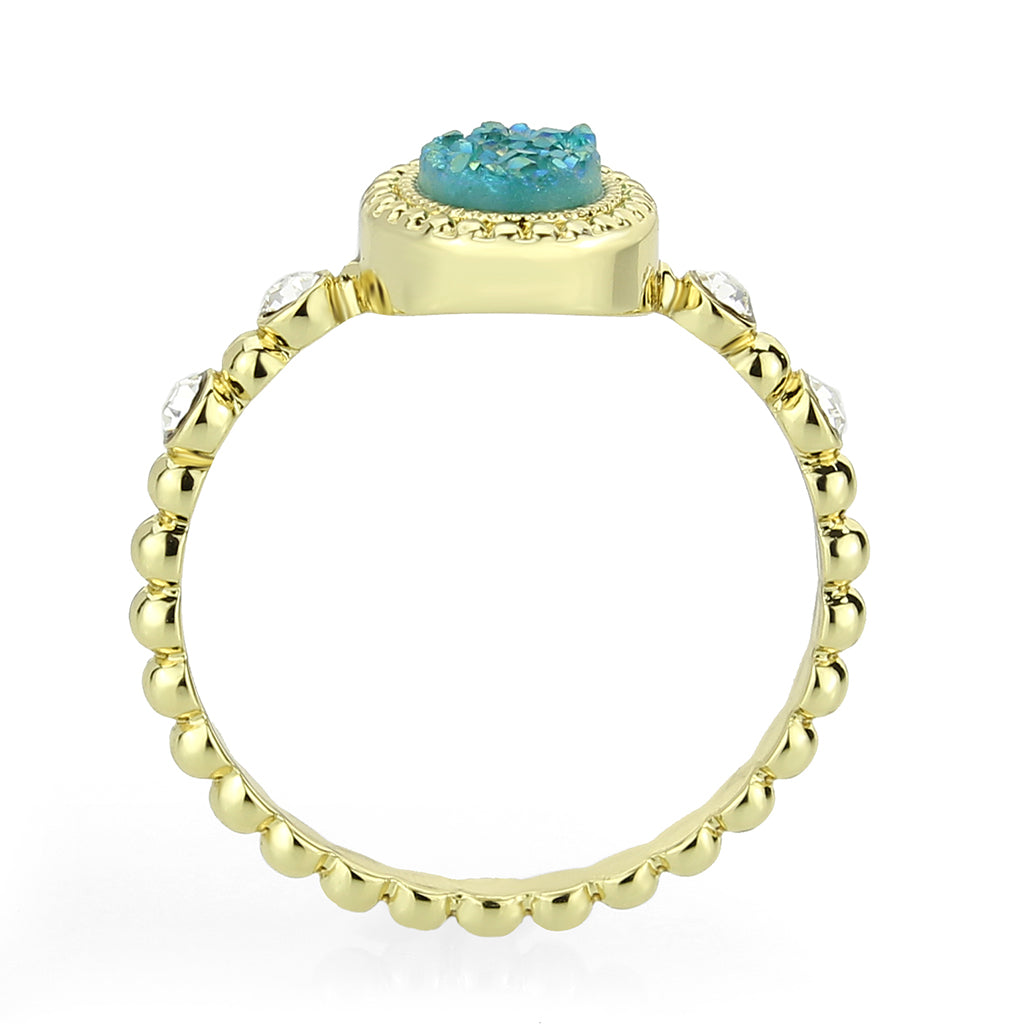3W1731 - Flash Gold+E-coating Brass Ring with Druzy in SeaBlue-2