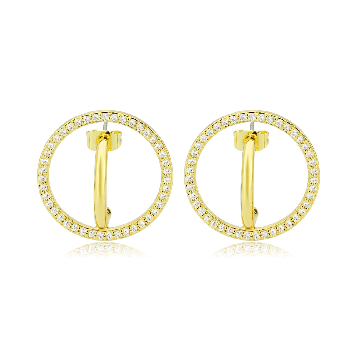 3W1744G - Flash Gold Brass Earring with AAA Grade CZ in Clear-0