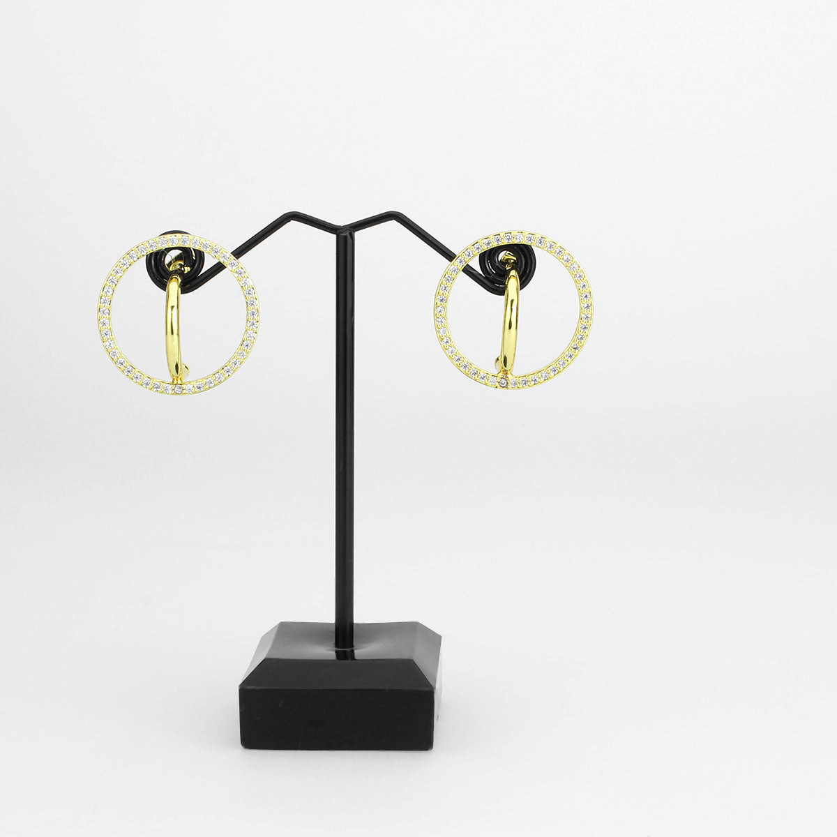 3W1744G - Flash Gold Brass Earring with AAA Grade CZ in Clear-2