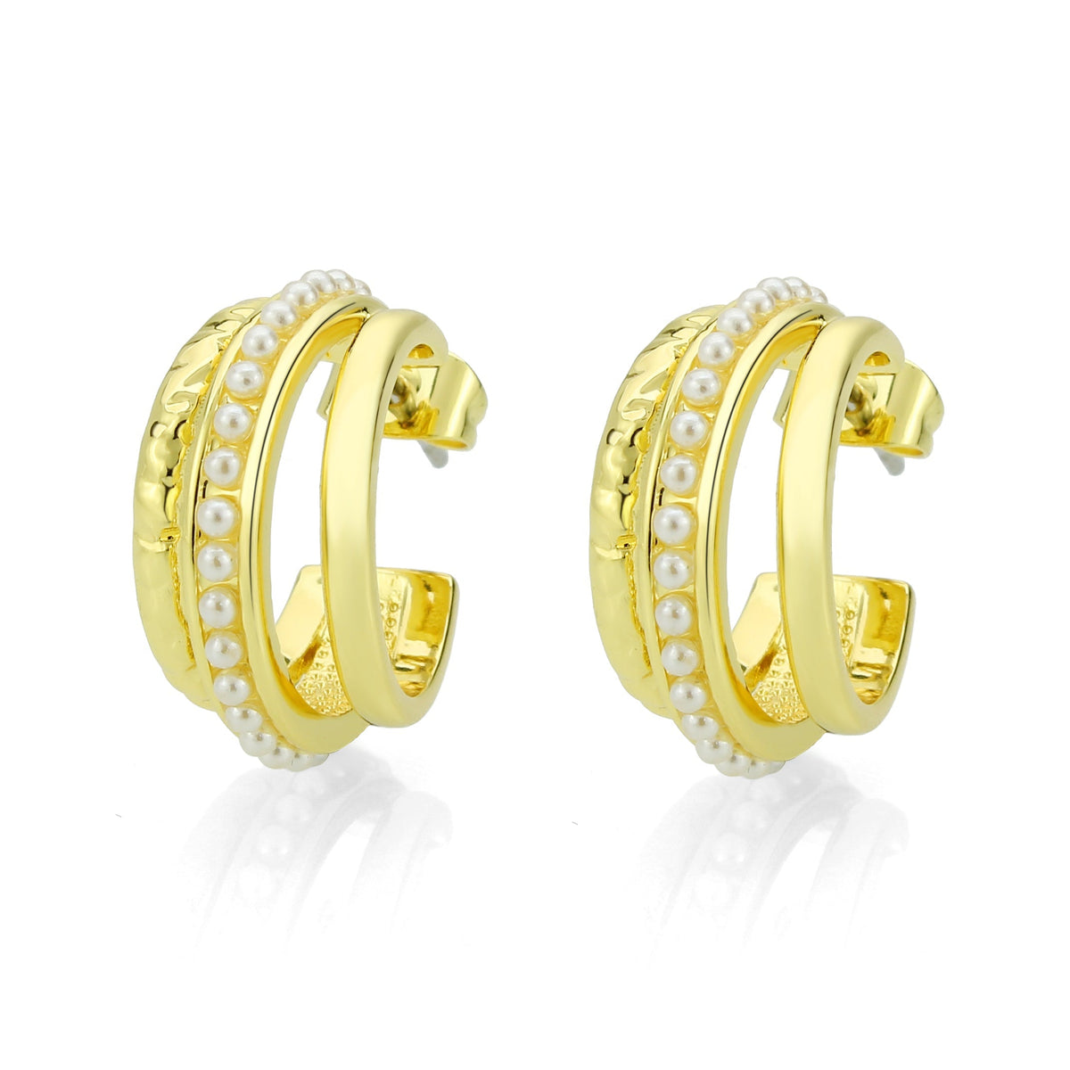 3W1746G - Flash Gold Brass Earring with Synthetic in White-0