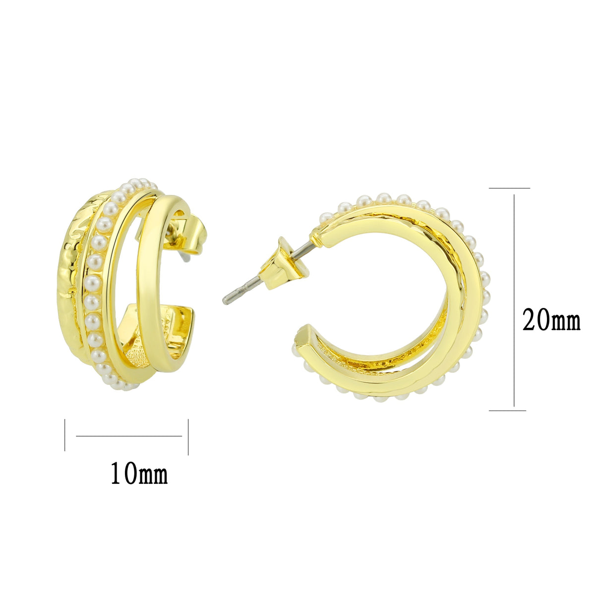 3W1746G - Flash Gold Brass Earring with Synthetic in White-2