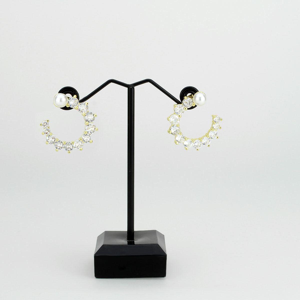 3W1758G - Flash Gold Brass Earring with AAA Grade CZ in Clear-1