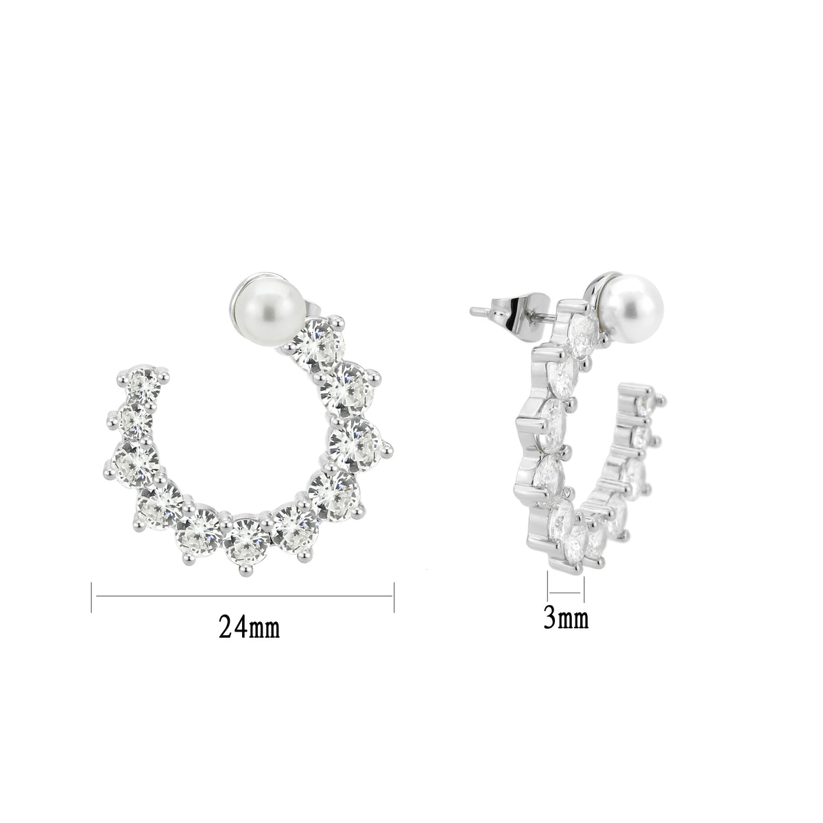 3W1758 - Imitation Rhodium Brass Earring with AAA Grade CZ in Clear-0