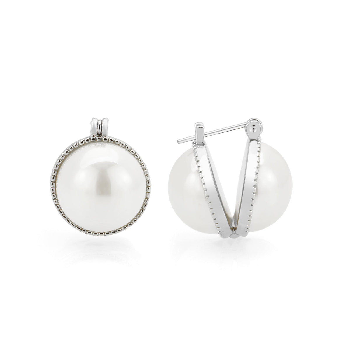 3W1764 - Imitation Rhodium Brass Earring with Synthetic in White-0