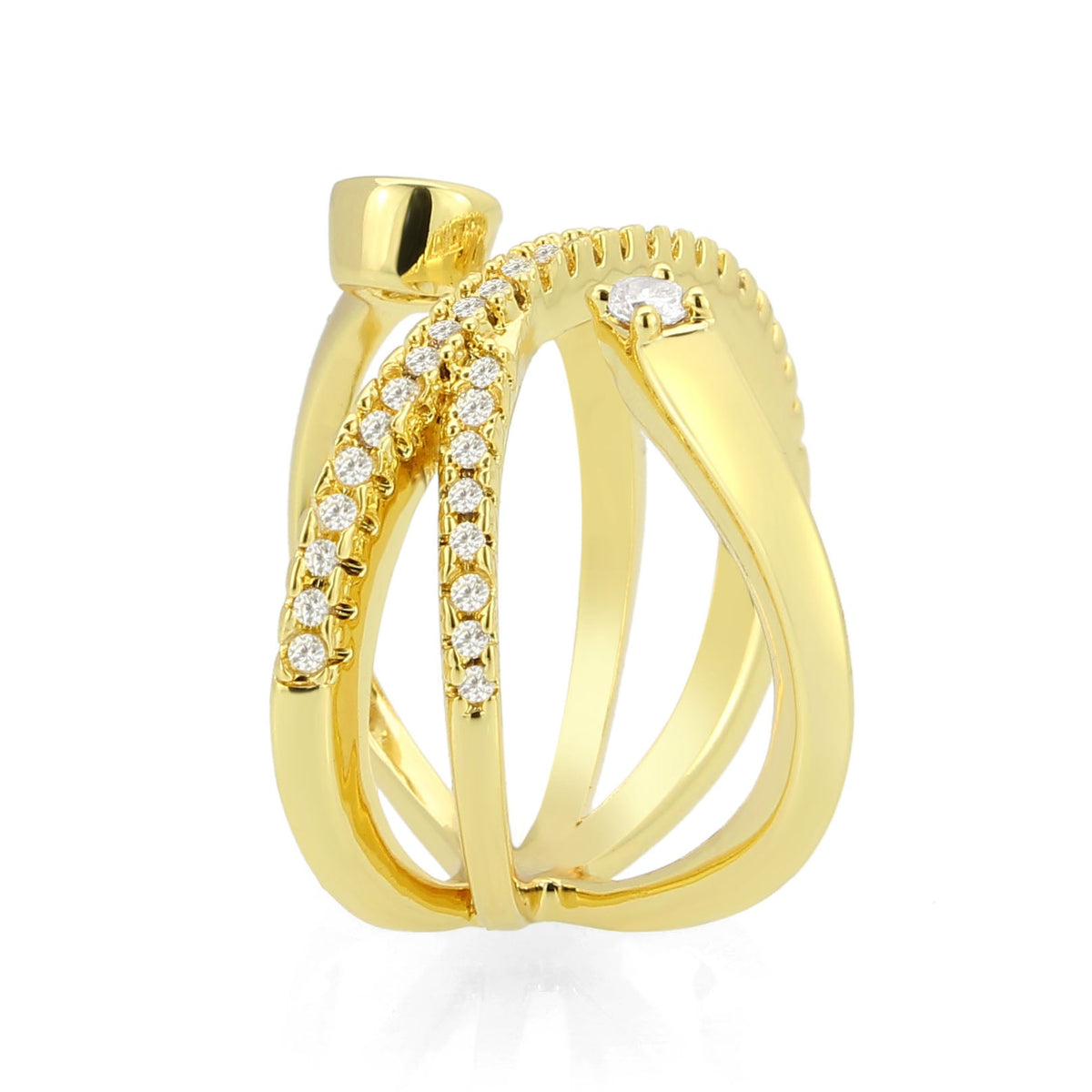 3W1766G - Flash Gold Brass Ring with AAA Grade CZ in Clear-2