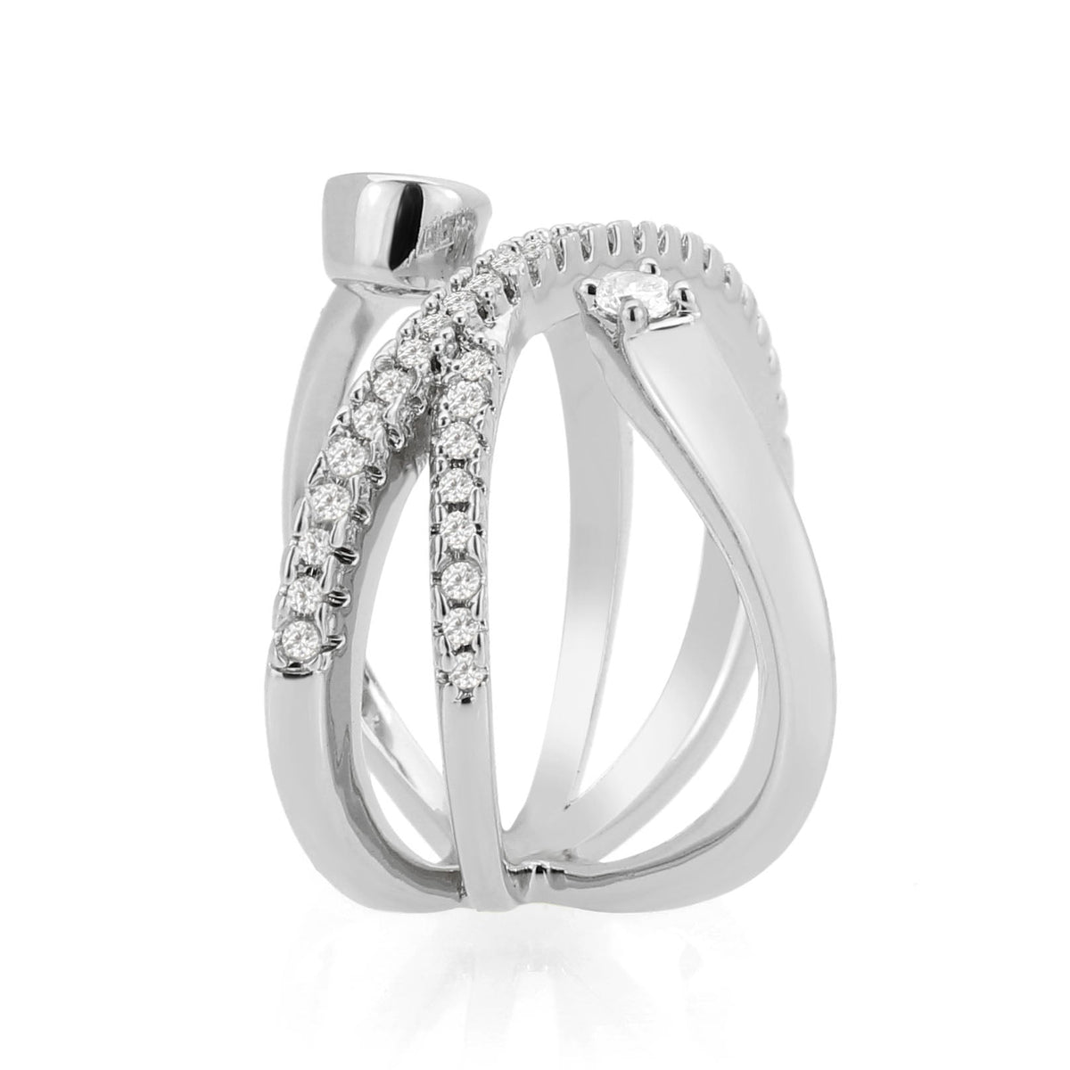 3W1766 - Imitation Rhodium Brass Ring with AAA Grade CZ in Clear-2