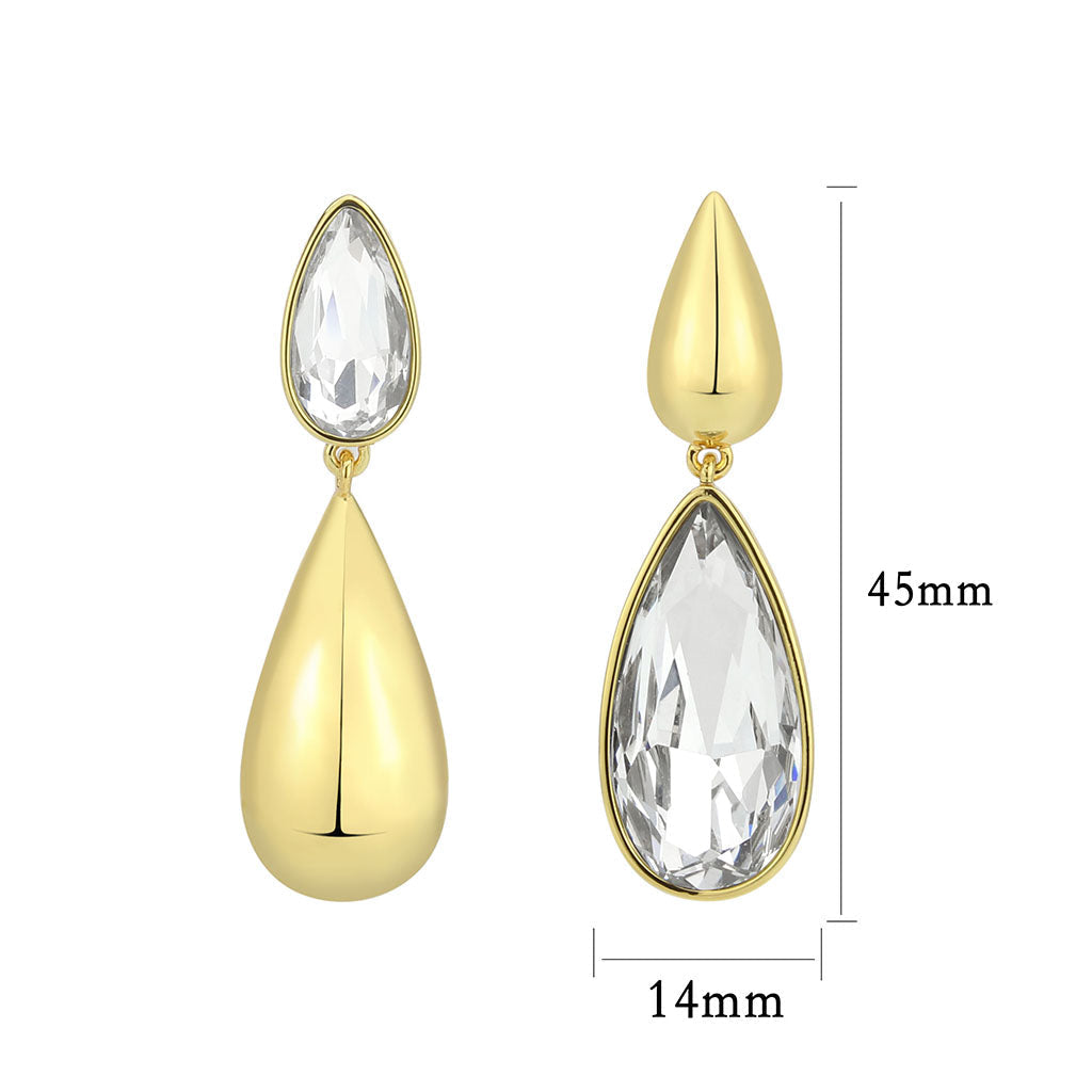 3W1767G - Flash Gold Brass Earring with Top Grade Crystal in Clear-1