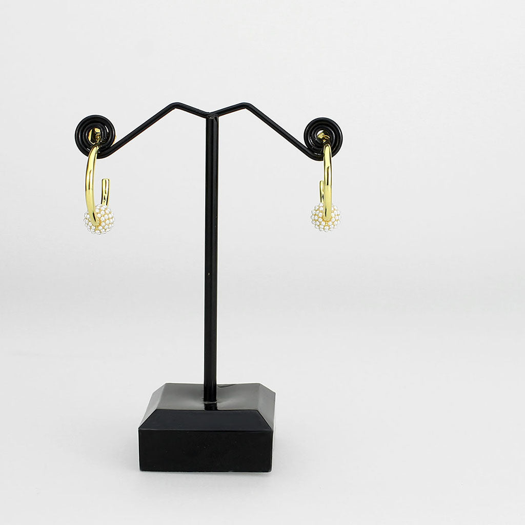 3W1774 - Flash Gold Brass Earring with Synthetic in White-2
