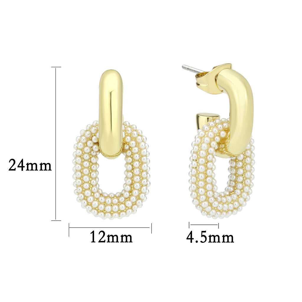 3W1778 - Flash Gold Brass Earring with Synthetic in White-1