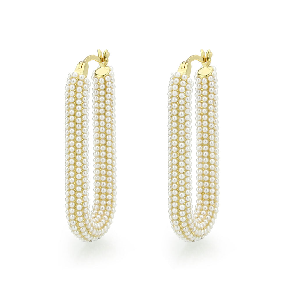 3W1783 - Flash Gold Brass Earring with Synthetic in White-0