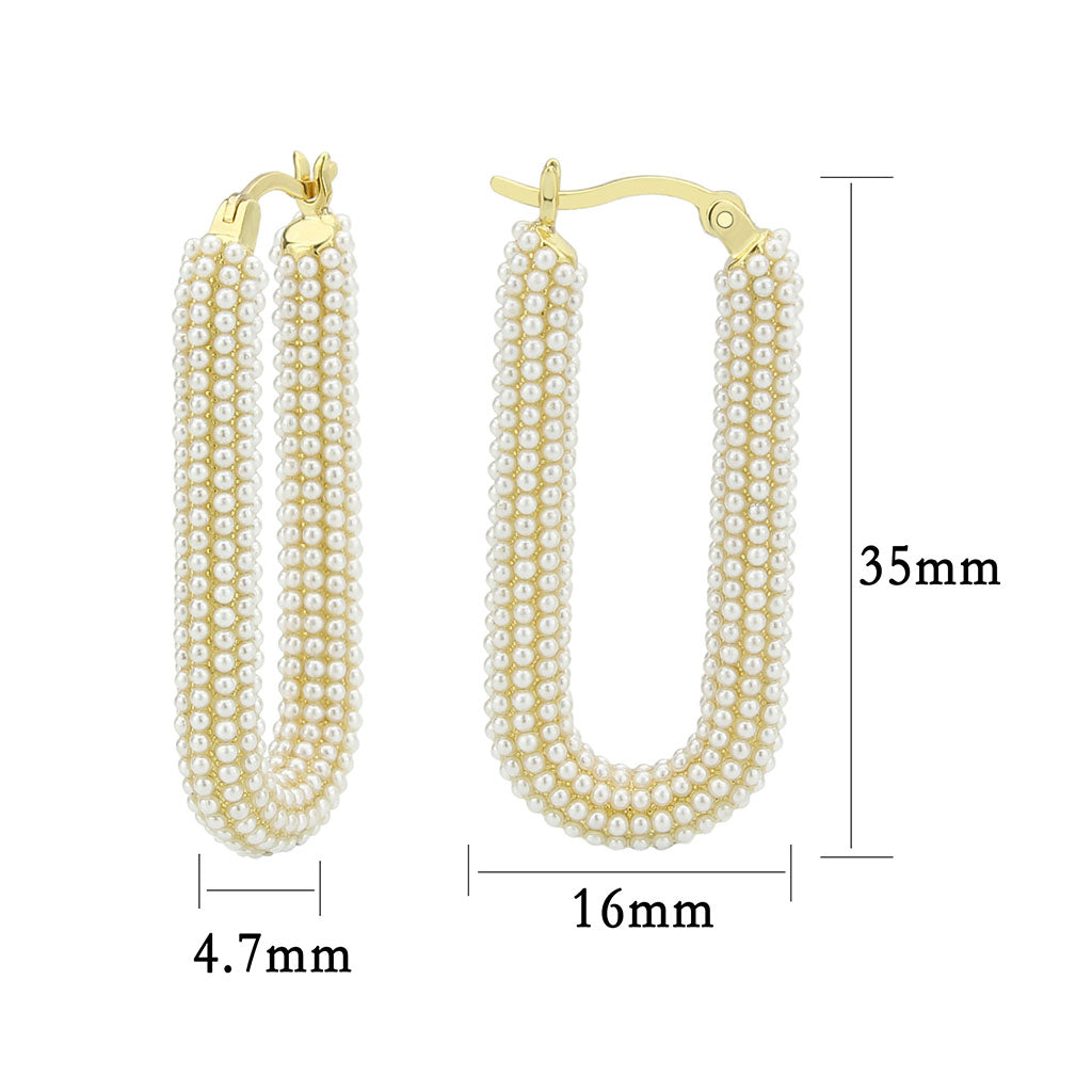 3W1783 - Flash Gold Brass Earring with Synthetic in White-1