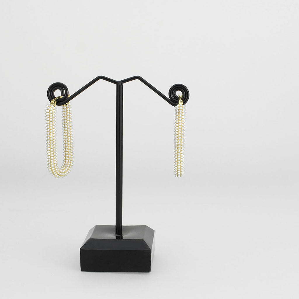 3W1783 - Flash Gold Brass Earring with Synthetic in White-2