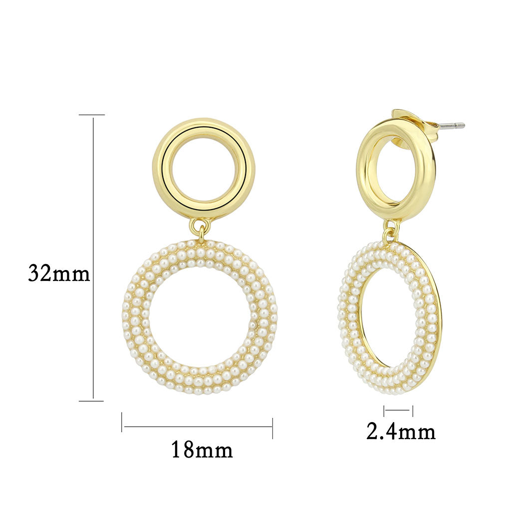 3W1784 - Flash Gold Brass Earring with Synthetic in White-1