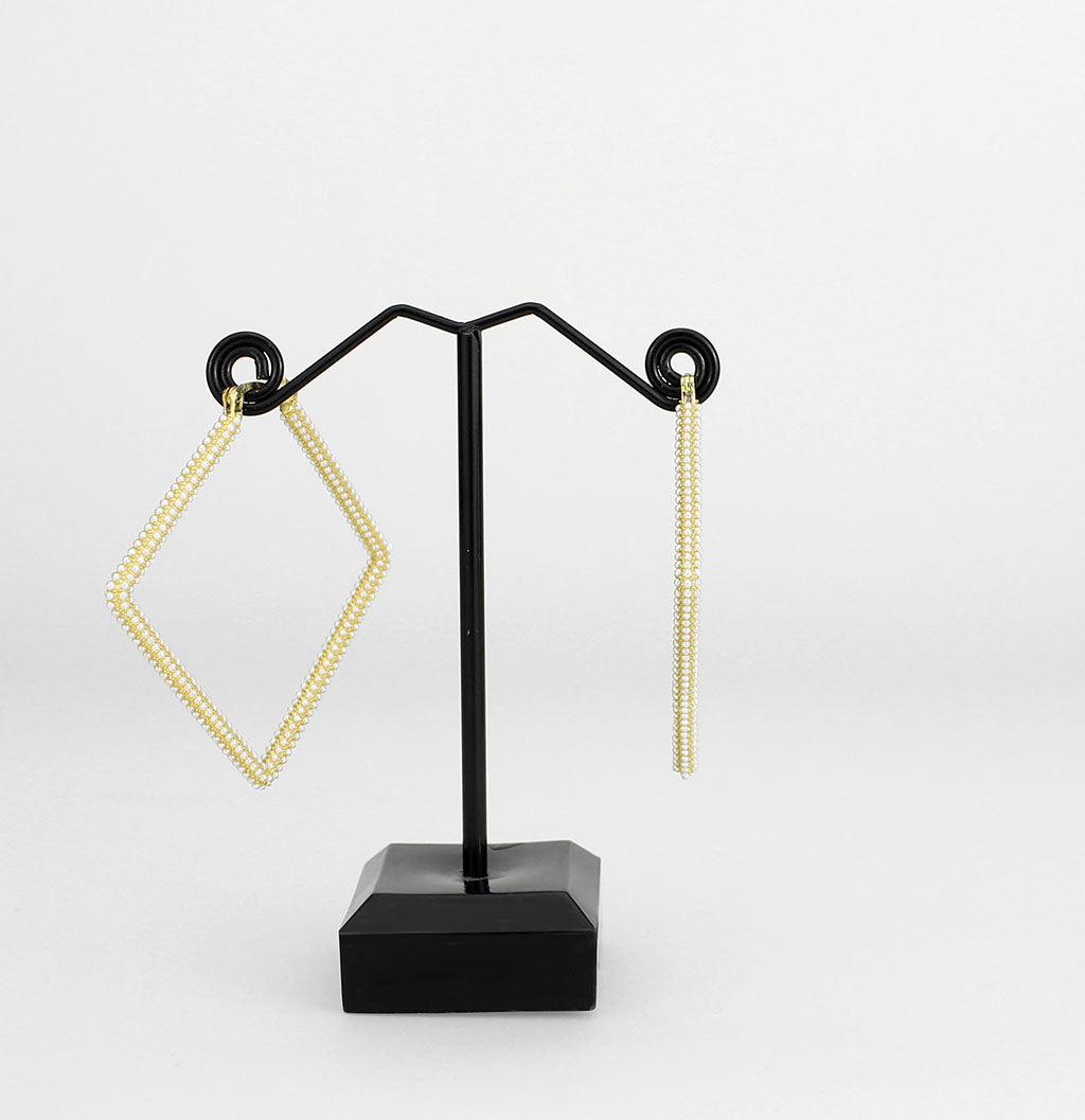 3W1786 - Flash Gold Brass Earring with Synthetic in White-2