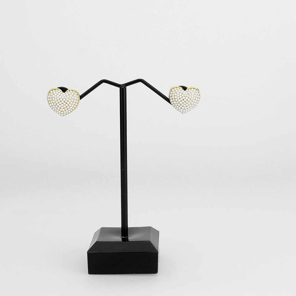 3W1787 - Flash Gold Brass Earring with Synthetic in White-2