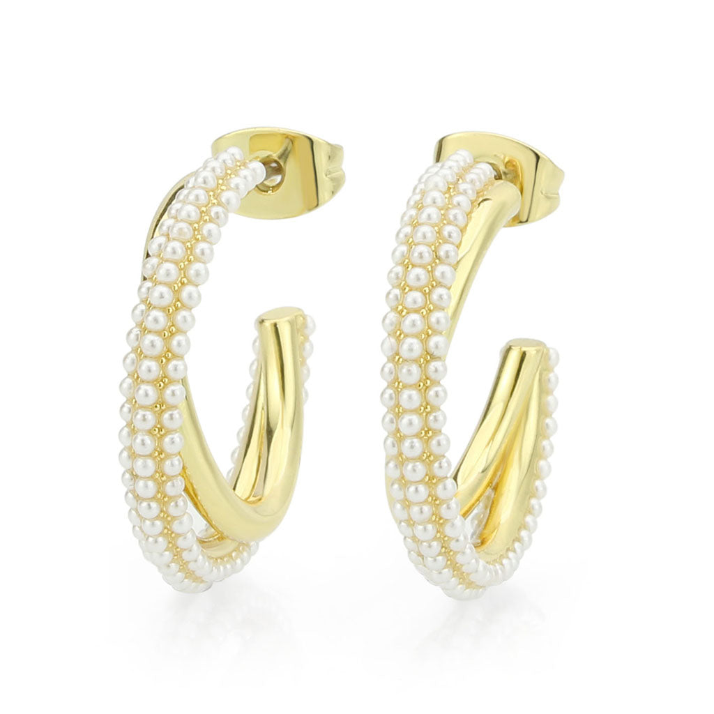 3W1788 - Flash Gold Brass Earring with Synthetic in White-0