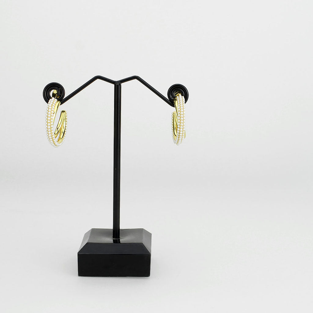 3W1788 - Flash Gold Brass Earring with Synthetic in White-2