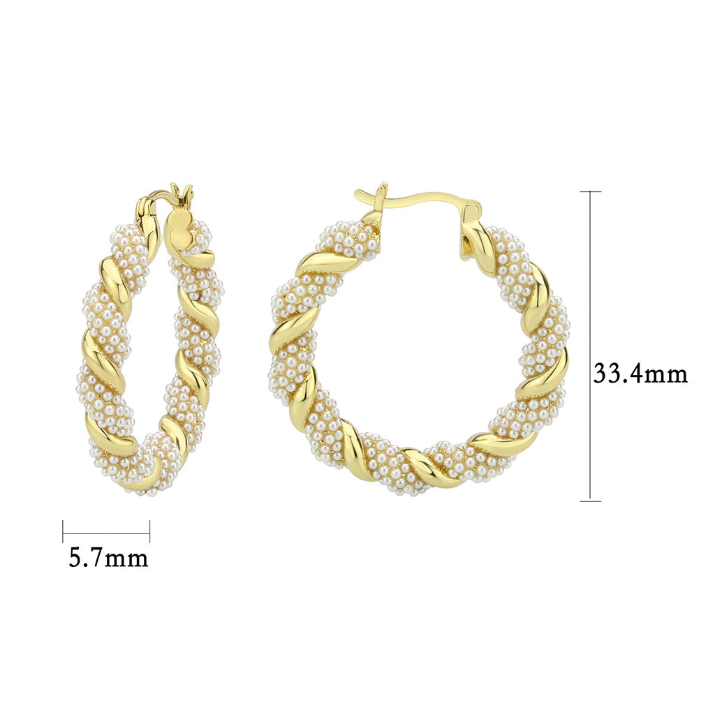 3W1790 - Flash Gold Brass Earring with Synthetic in White-1