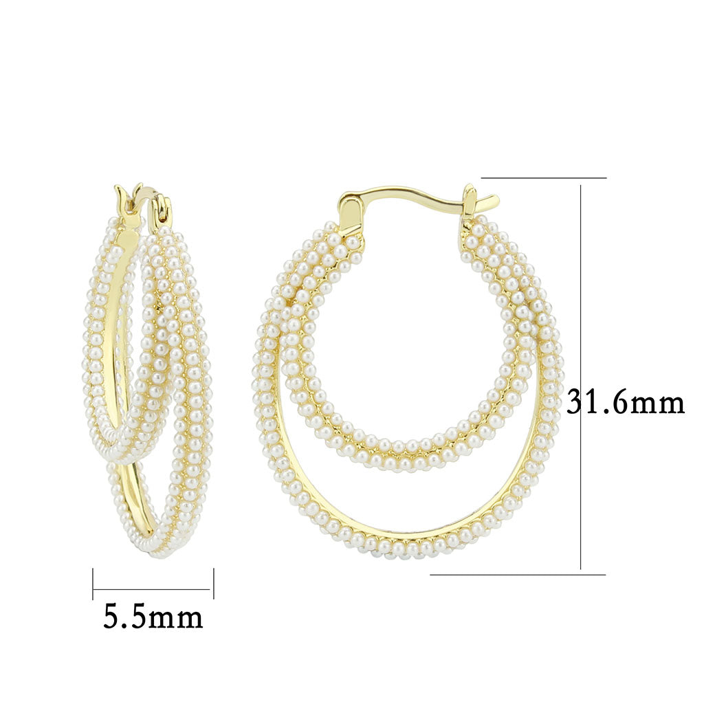 3W1791 - Flash Gold Brass Earring with Synthetic in White-1
