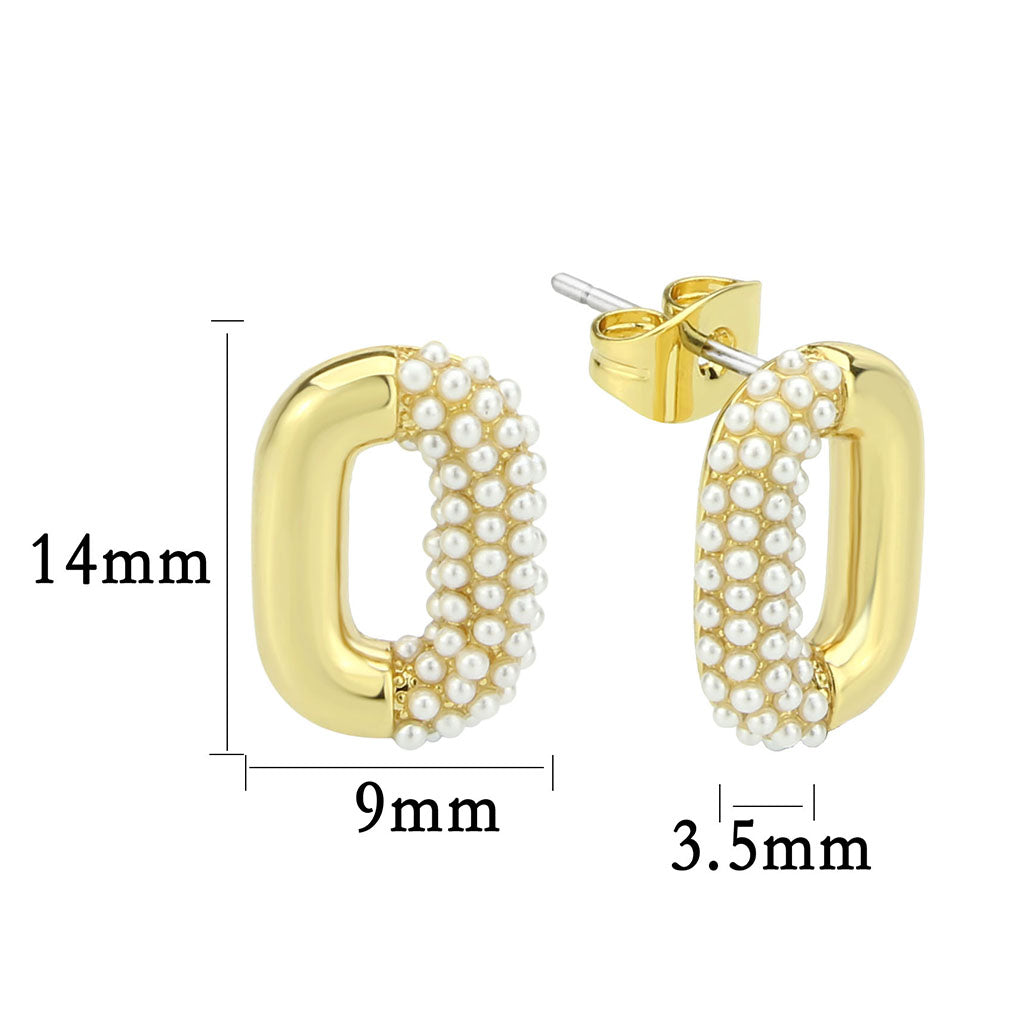 3W1793 - Flash Gold Brass Earring with Synthetic in White-1