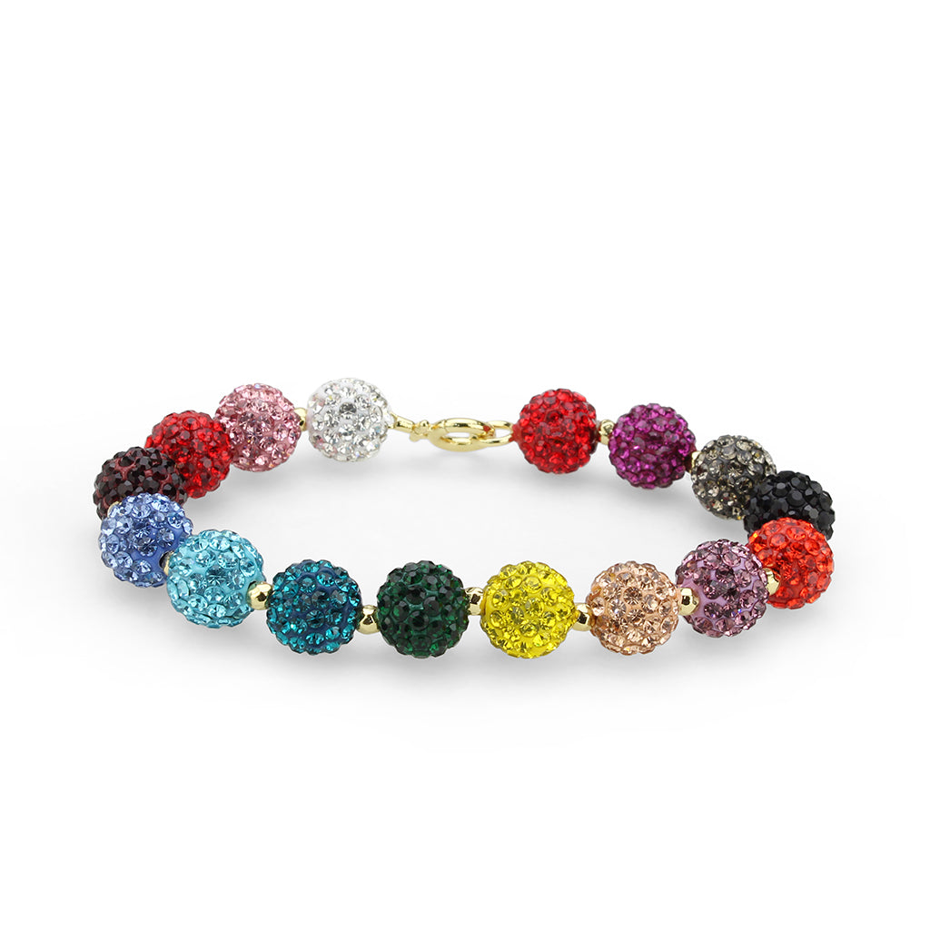 3W1797 - Gold Brass Bracelet with Top Grade Crystal in MultiColor-0