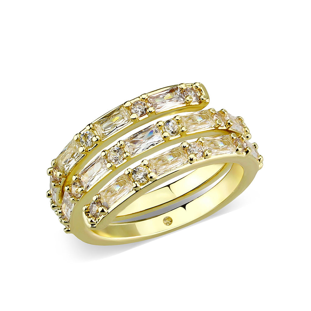3W1799 - Flash Gold Brass Ring with AAA Grade CZ  In Clear-0
