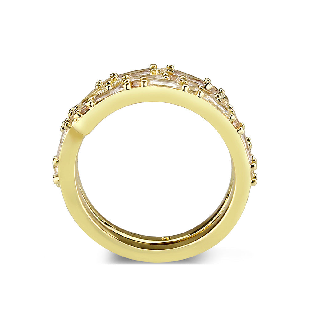 3W1799 - Flash Gold Brass Ring with AAA Grade CZ  In Clear-2
