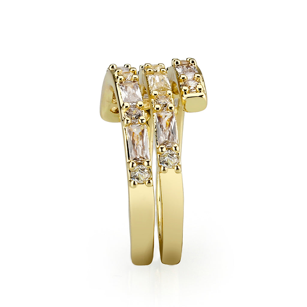 3W1799 - Flash Gold Brass Ring with AAA Grade CZ  In Clear-3