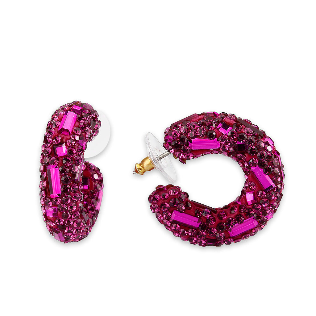 3W1801 - Flash Gold Brass Earring with Top Grade Crystal in Fuchsia-1
