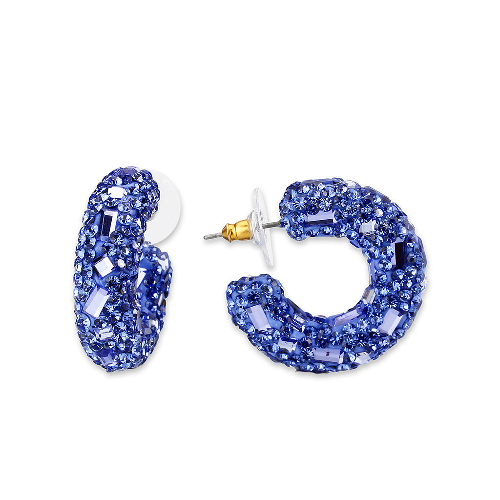 3W1802 - Flash Gold Brass Earring with Top Grade Crystal in Blue-1