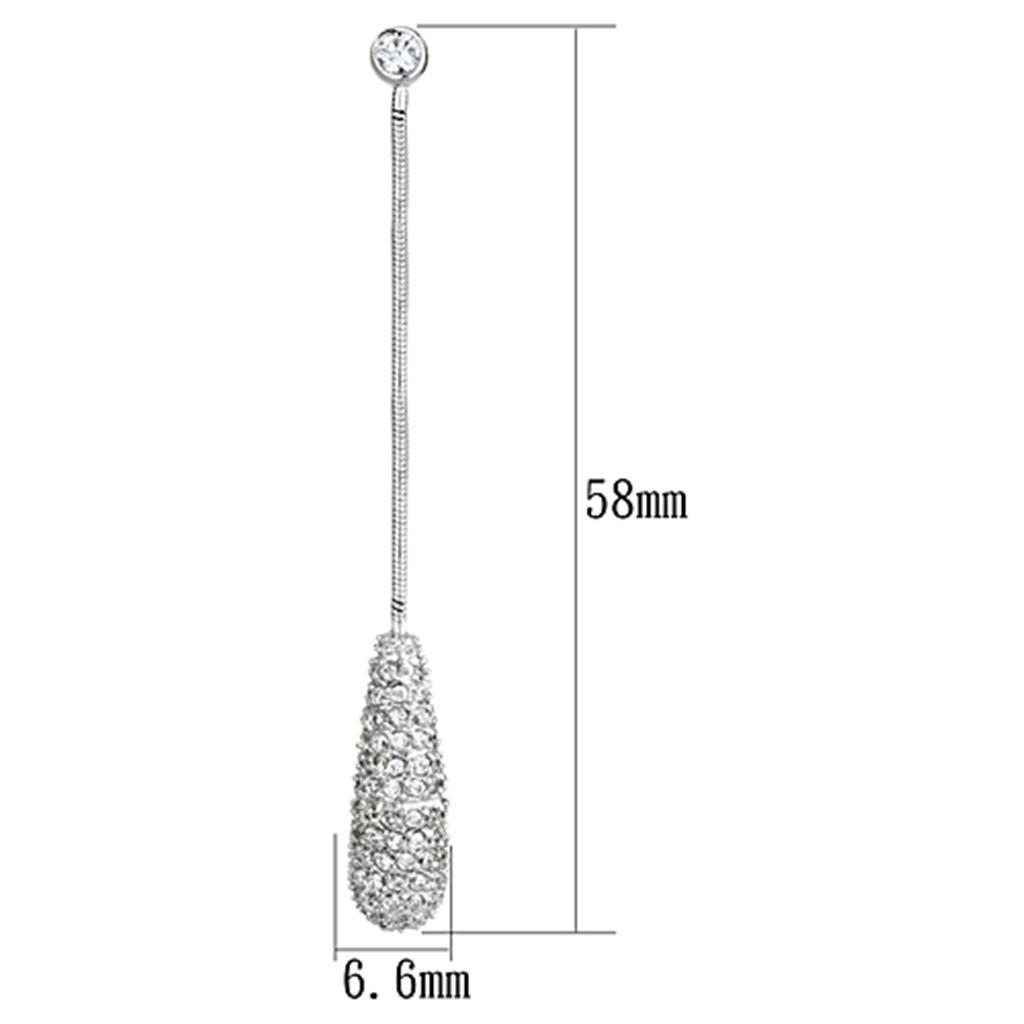 3W355 - Rhodium Brass Earrings with AAA Grade CZ  in Clear-1
