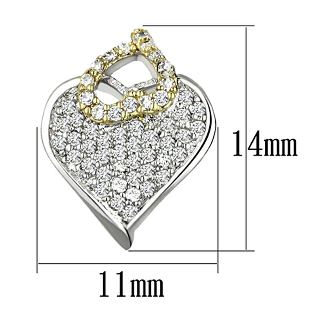 3W356 - Reverse Two-Tone Brass Earrings with AAA Grade CZ  in Clear-1