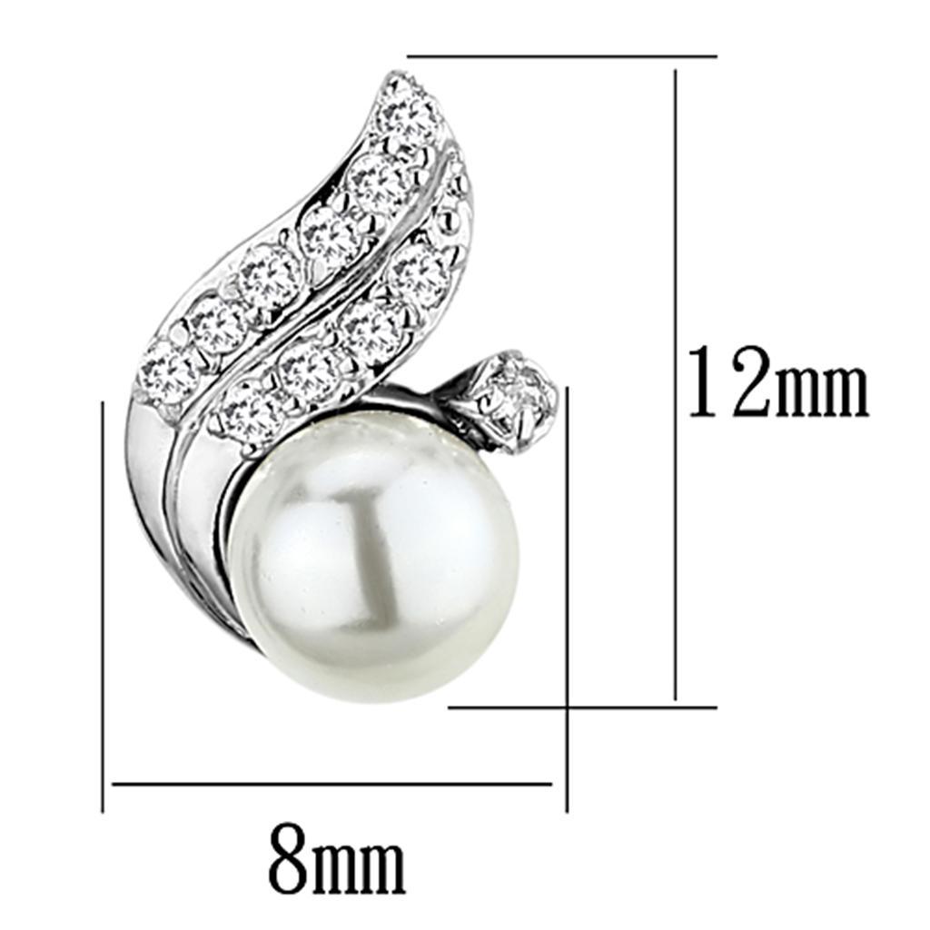 3W365 - Rhodium Brass Earrings with Synthetic Pearl in White-1