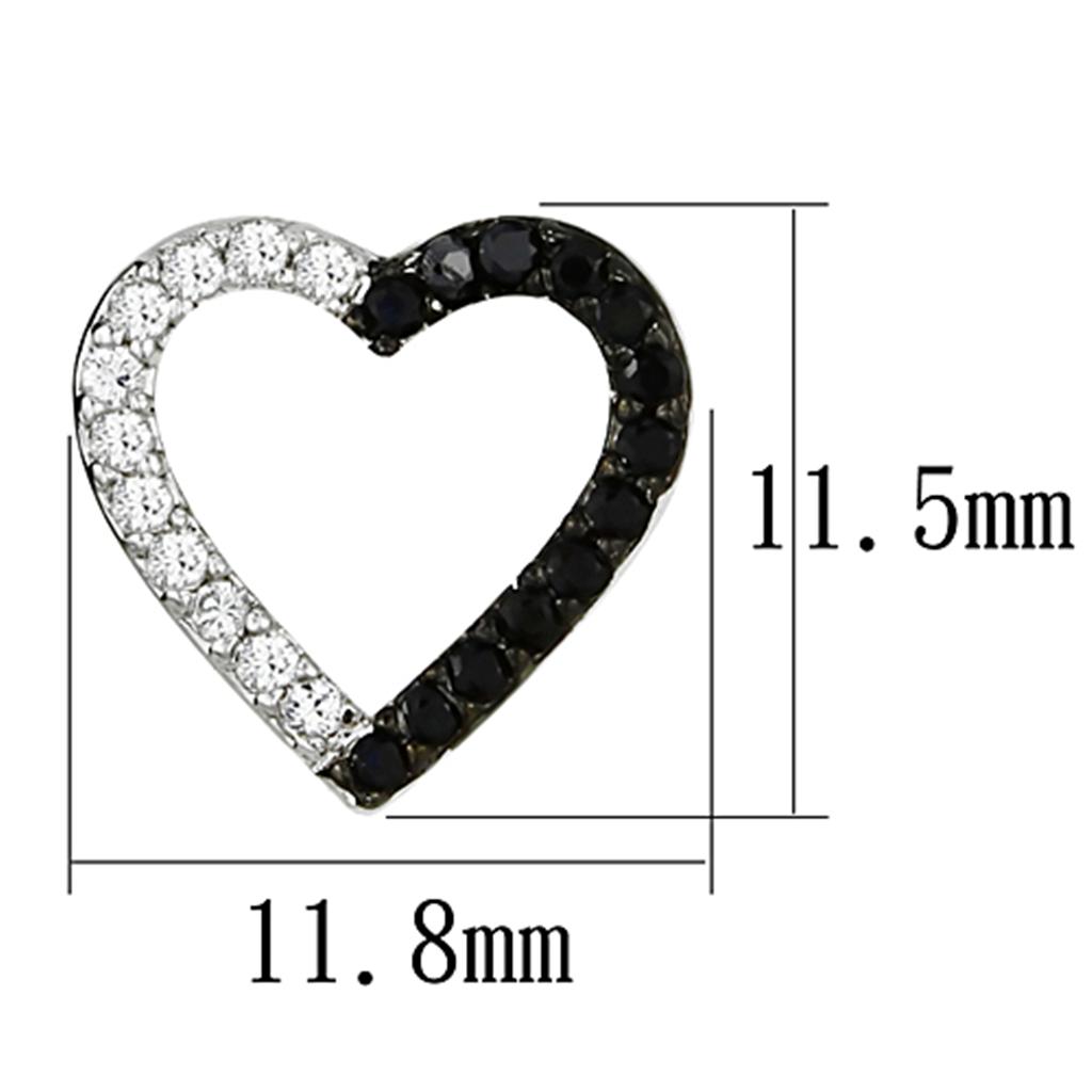 3W381 - Rhodium + Ruthenium Brass Earrings with AAA Grade CZ  in Jet-1