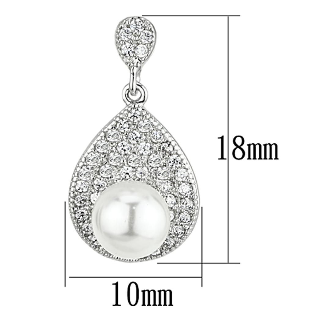 3W384 - Rhodium Brass Earrings with Synthetic Pearl in White-1
