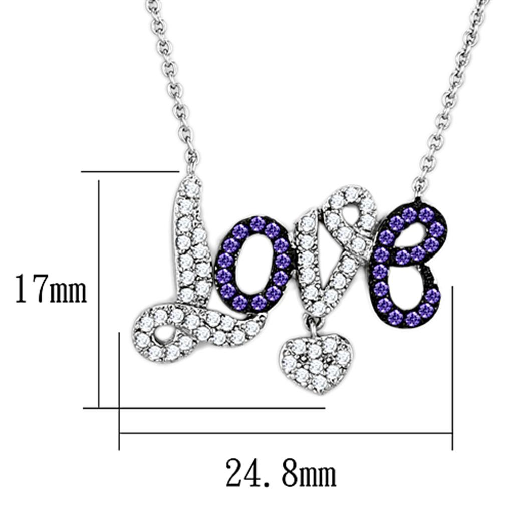 3W414 - Rhodium + Ruthenium Brass Necklace with AAA Grade CZ  in Amethyst-1