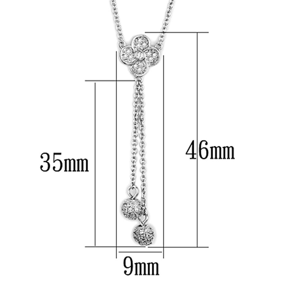 3W424 - Rhodium Brass Necklace with AAA Grade CZ  in Clear-1