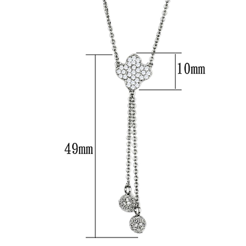 3W427 - Rhodium Brass Necklace with AAA Grade CZ  in Clear-1