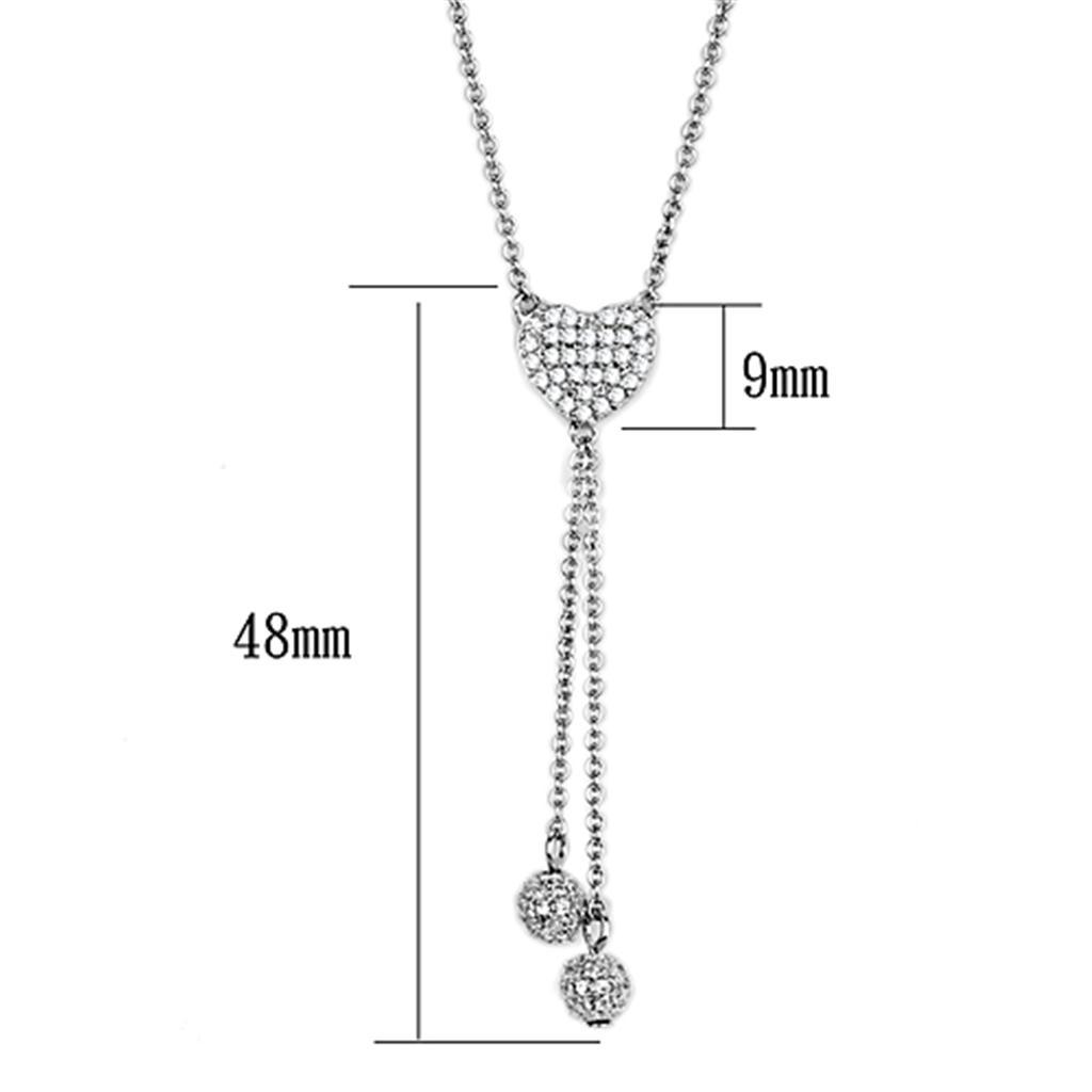 3W428 - Rhodium Brass Necklace with AAA Grade CZ  in Clear-1