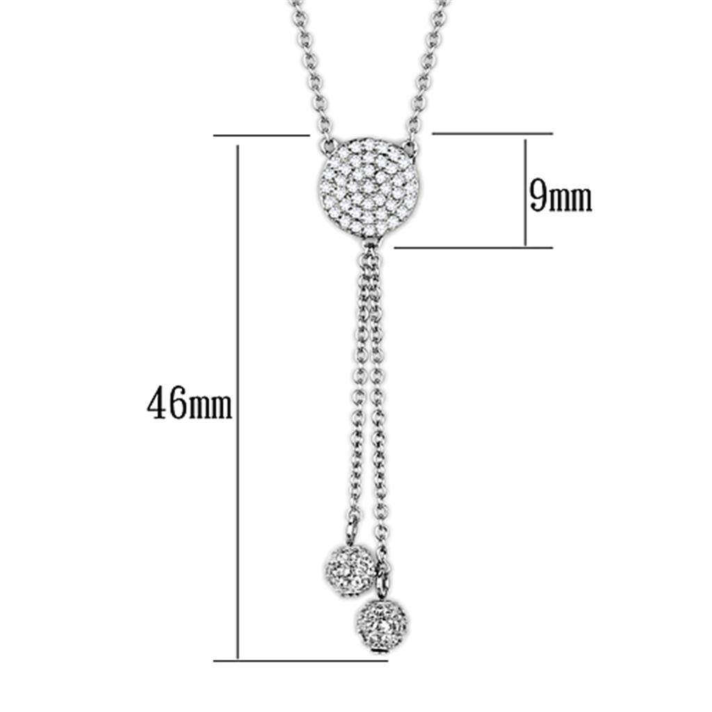 3W429 - Rhodium Brass Necklace with AAA Grade CZ  in Clear-1