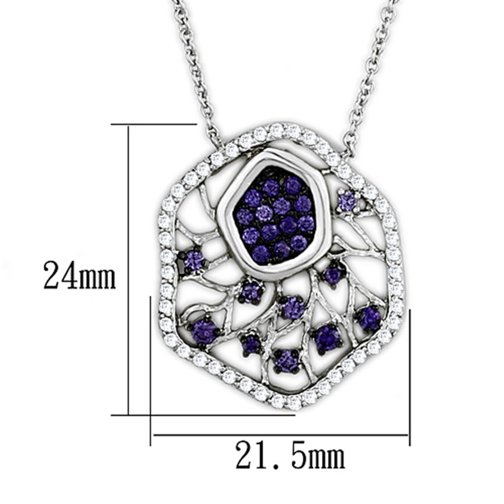 3W438 - Rhodium + Ruthenium Brass Necklace with AAA Grade CZ  in Amethyst-1