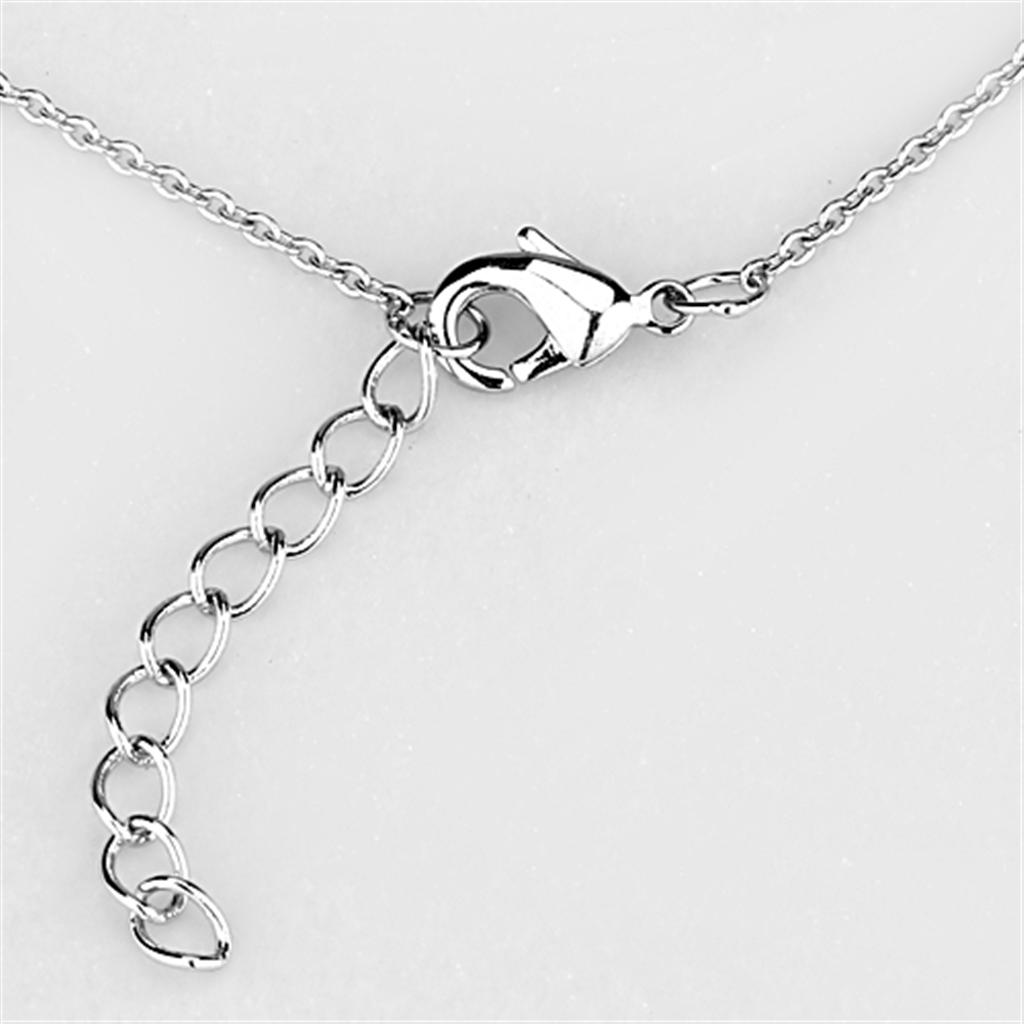 3W442 - Rhodium Brass Necklace with Synthetic Pearl in White-2