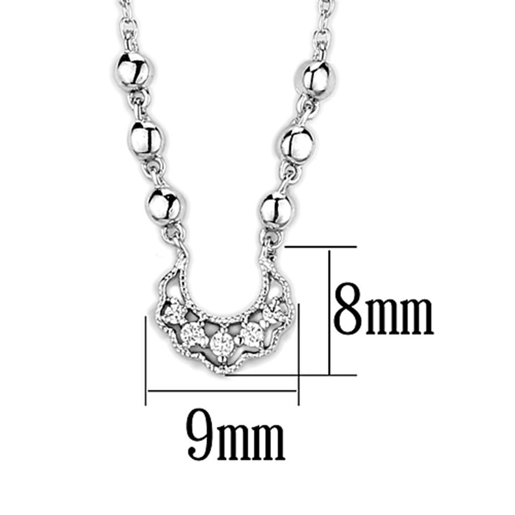 3W448 - Rhodium Brass Necklace with AAA Grade CZ  in Clear-1