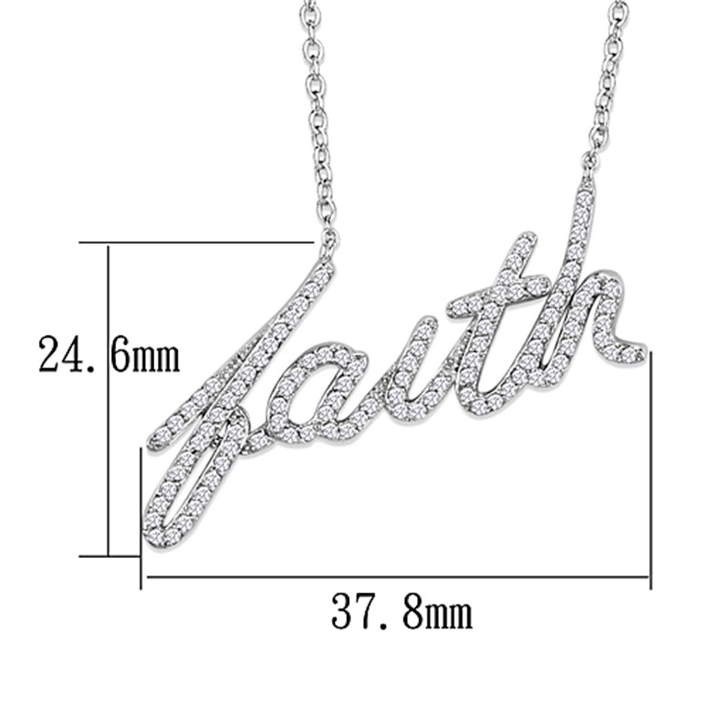 3W458 - Rhodium Brass Necklace with AAA Grade CZ  in Clear-1