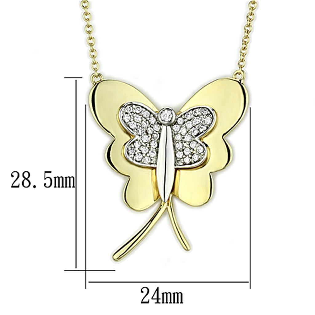 3W459 - Gold+Rhodium Brass Necklace with AAA Grade CZ  in Clear-1